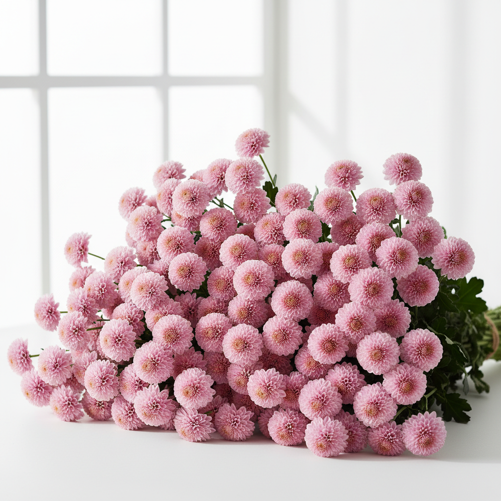 Pink Button Chrysanthemum Flowers